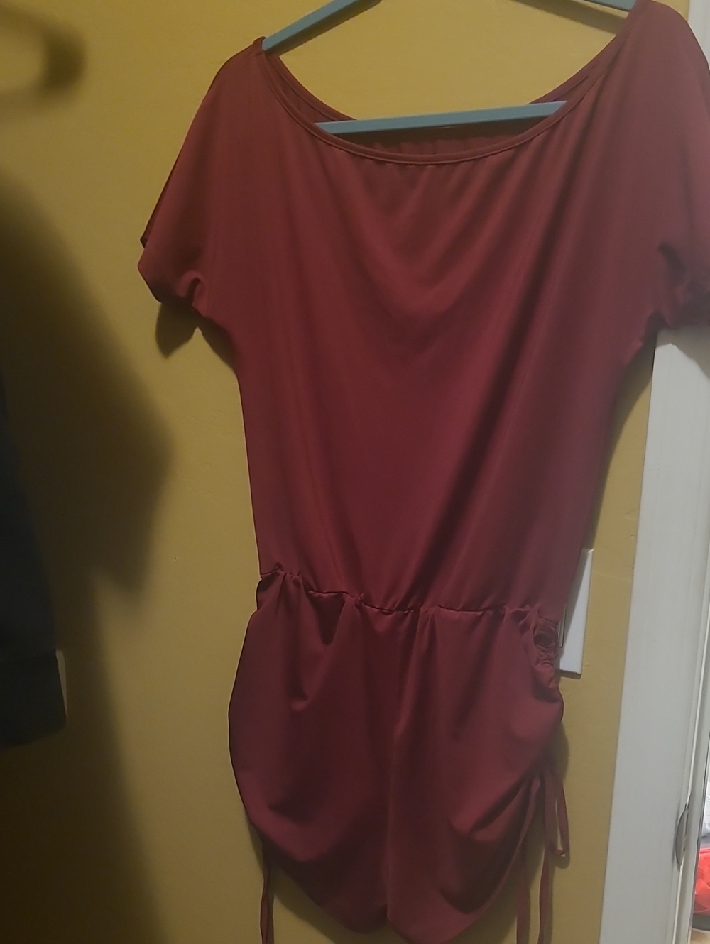 Women’s Short Sleeve Burgundy Romper Dress